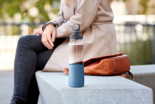 Emsa Drink2Go Glas Trinkflasche 0,7 Liter, Aqua-Blau - 100 % dicht - spülmaschinenfest - BPA-frei