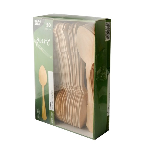 50 Löffel, Holz "pure" 19,5 cm "Vintage" von PAPSTAR