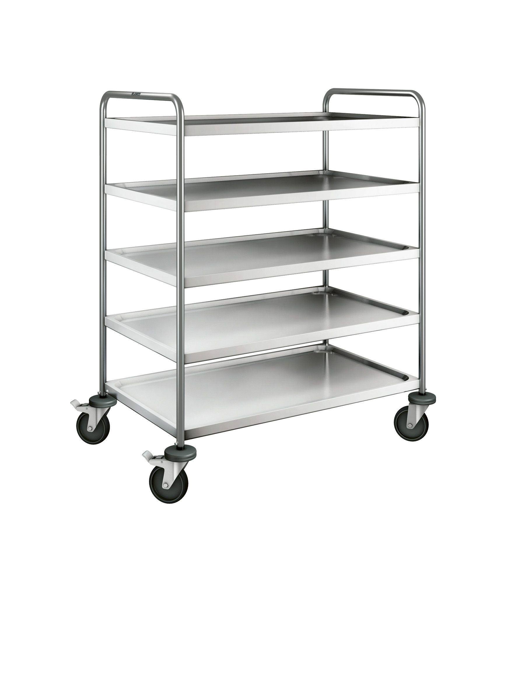 BLANCO Servierwagen a. rostfreiem Edelstahl mit stahlverzinkten Rollen, 4 Lenkrollen Ø 125 mm, davon 2 m. Feststeller, Maße der Borde: 5 Borde