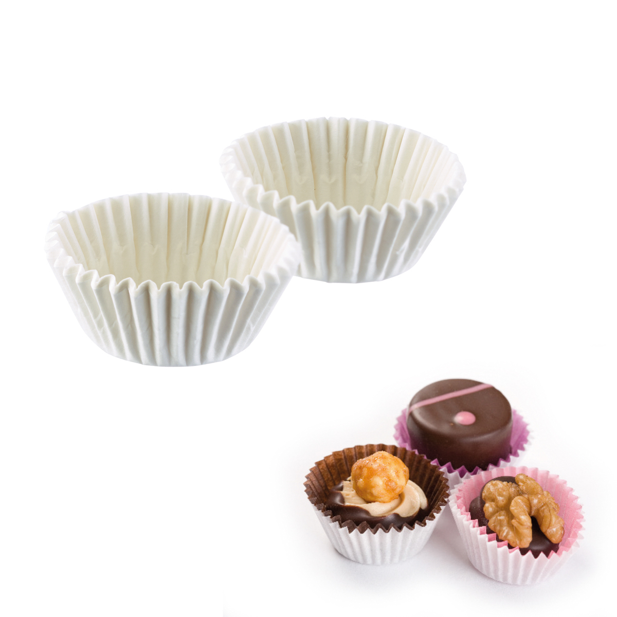 100 Pralinenförmchen aus Papier, weiß