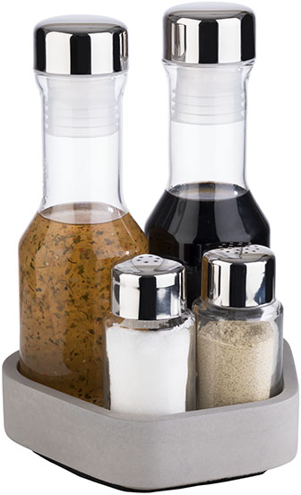 Menage / Kartenhalter-ELEMENT- 14 x 13,5 cm, H: 20 cm Set bestehen aus: - Basis, Beton Pfeffer- und Salzstreuer Essig- und