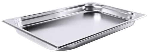 GN-Behälter Serie 8600 aus Edelstahl, DIN 66075 bzw. EuroNorm 631-1, stapelbar, Materialstärke 0,6-0,8 mm mit Randverstärkung.