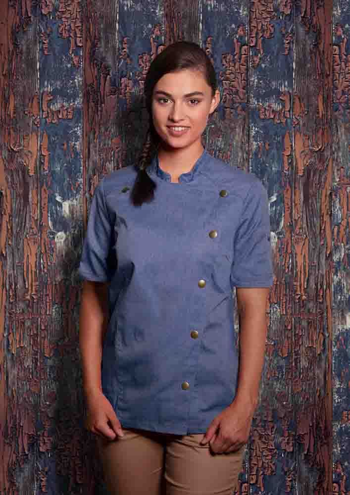 Kurzarm Damenkochjacke Jeans-Style - Größe: 34