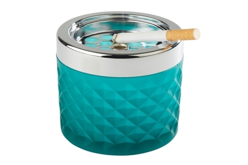 Windaschenbecher Ø 9,5 cm, H: 8 cm Glas, türkis, gefrosted Metall verchromt mit Bajonettverschluss zerbrechlich Farbe: Grün