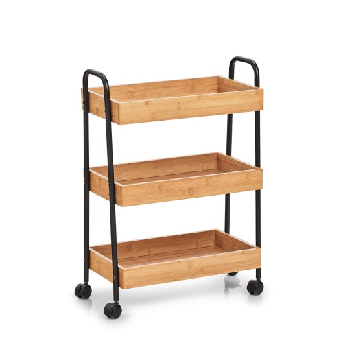 Rollwagen, Bambus/Metall, schwarz / Maße: 50x28x70 cm
