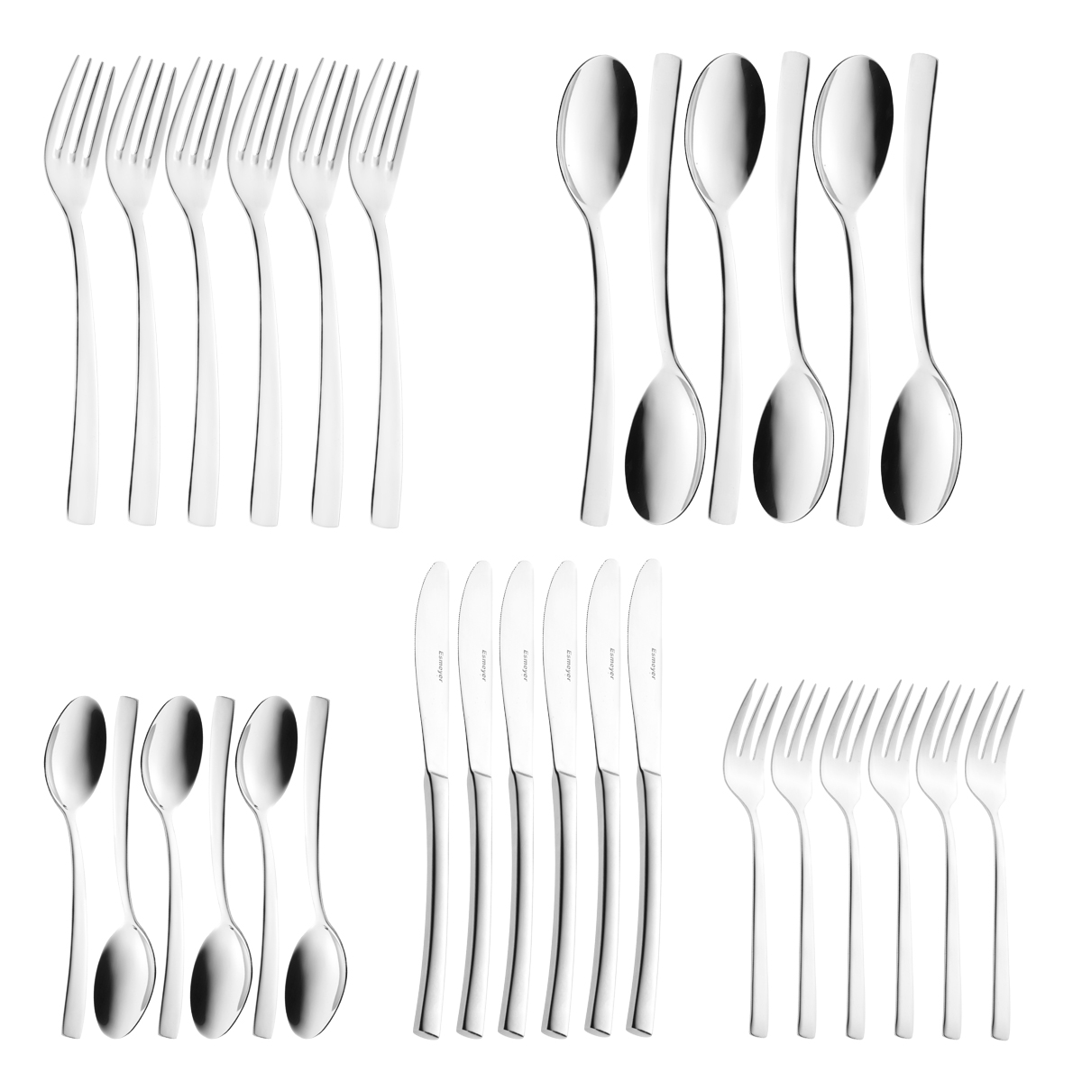 30-teiliges Besteck ISABEL aus Edelstahl 18/10, poliert, Messer aus Klingenstahl.