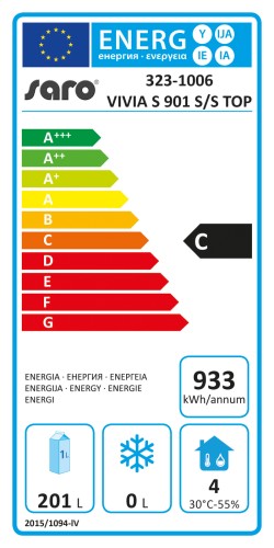 SARO Kühltisch mit 2 Türen, Modell VIVIA S 901 S/S TOP - Material: (Gehäuse und Innenraum) Edelstahl; (Arbeitsfläche) Edelstahl - 2 Türen -
