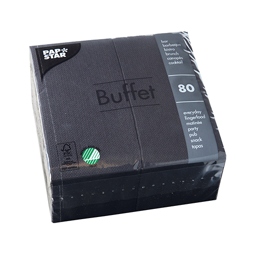PAPSTAR 80 Servietten, 2-lagig 1/8-Falz 33 cm x 33 cm schwarz