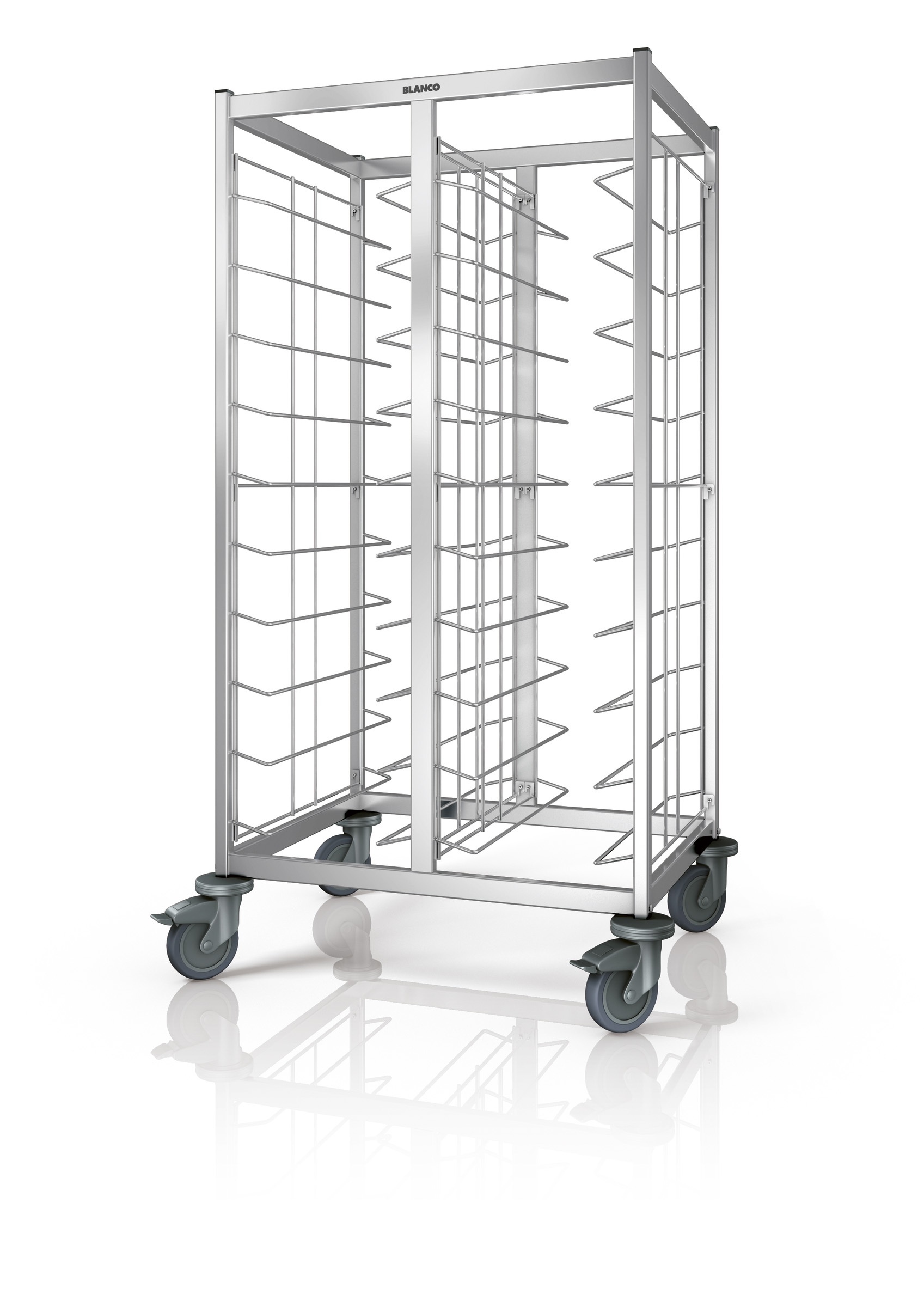 BLANCO Tablett-Abräumwagen TAW 2x10 GN aus rostfreiem Edelstahl mit Kunststoffrollen, 2-teilig, beidseitig beschickbar