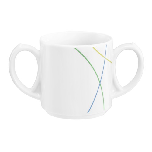 Seltmann Becher mit 2 Henkel 0,28 l, rund, Form: Community, Dekor: 57403 Green Line, hohe Kantenschlagfestigkeit, Made in Germany