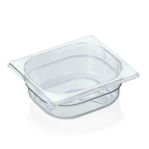 GN 1/6 Behälter, mit Skalierung. Material: Polycarbonat. Serie: GN 94. Inhalt in Litern: 1. Maße: Höhe: 65 mm