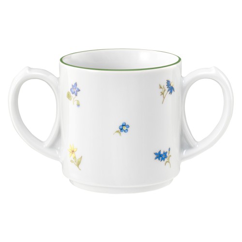 Seltmann Becher mit 2 Henkel 0,28 l, rund, Form: Community, Dekor: 57389 Streublume grüne Linie, hohe Kantenschlagfestigkeit, Made in Germany