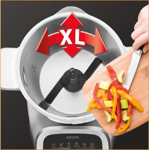 KRUPS PREP&COOK XL KÜCHENMASCHINE MIT KOCHFUNKTION HP50A8 + Schnitzelwerk (1550 W, 3 L Edelstahlschüssel, bis zu 10 Pers., 12 auto.