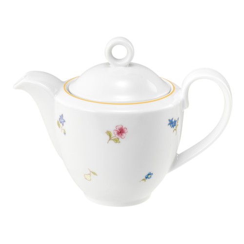 Seltmann Teekanne 1 0,55 l, rund, Form: Community, Dekor: 57387 Streublume gelbe Linie, hohe Kantenschlagfestigkeit, Made in Germany