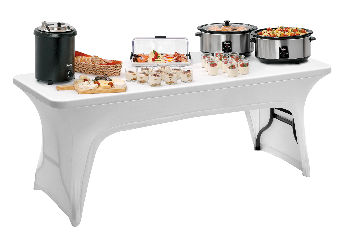 Bartscher Bankett-Husse 1830-W | Ausgelegt für:Bankett-Tische, 4-beinig ,Fuß-Durchmesser Tisch,max.: 25 mm | 183 x 76 x 73,0 cm. Gewicht: