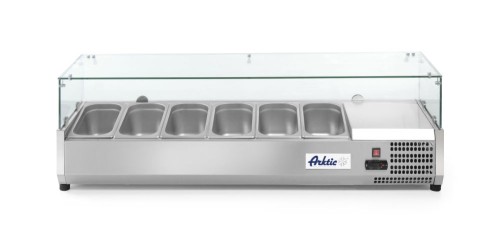 Aufsatzkühlvitrine Gastronorm 5 x 1/3. Gehäuse Innen und Aussen aus hochwertigem Edelstahl.