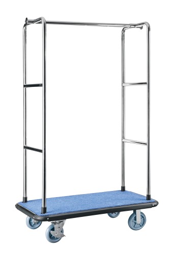 Gepäckwagen. silberfarben. Edelstahl. 2 schwenkbare Rollen Ø 15 cm mit Feststeller und 2