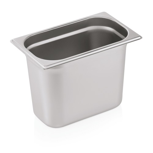 GN 1/4 Behälter, Materialstärke 0,6 mm. Material: Chromnickelstahl. Serie: GN 70. Inhalt in Litern: 5,5. Maße: Höhe: 200 mm
