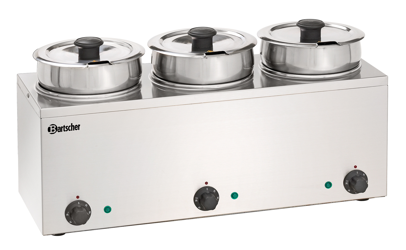 Bartscher Bain Marie Hotpot, 3x Topf, 3,5 L |Temperaturbereich bis: 95 °C | Maße: 61 x 24 x32,0 cm. Gewicht: 9 kg