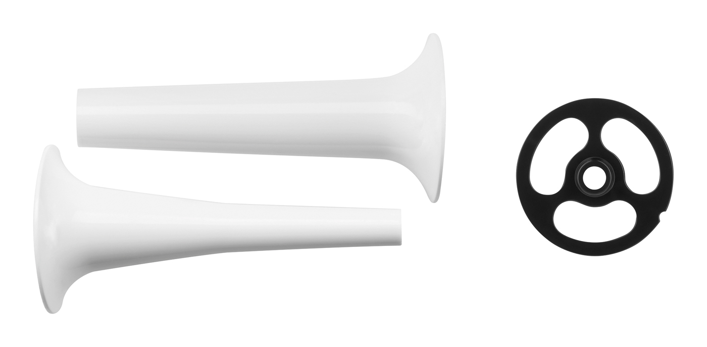 Bartscher Wurstfüllhorn zu Kitchen Aid | Set bestehend aus: 1 Kegel Ø 95 mm ,1 Kegel Ø 159 mm | Maße: 22,5 x 8 x 80 cm. Gewicht: 0,9 kg
