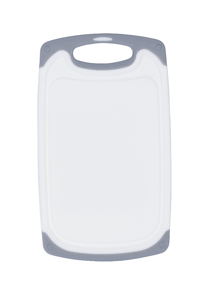 Schneidbrett Star aus weißem Kunststoff mit grauem Rand und Griff Maße: 25,3 x 14,7 x 0,9 cm