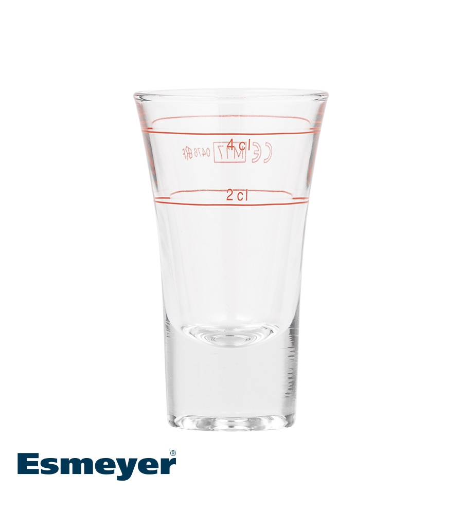 Stamper / Schnapsglas DUBLINO, Inhalt: 0,57 Liter, Höhe: 90 mm, Durchmesser: 50 mm, Füllstrich bei 0,02 und 0,04 Liter.
