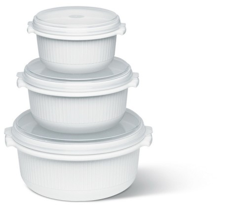 EMSA MICRO FAMILY Starter Set, 3-teilig, 0,5 / 1,0 / 1,5 L weiß, Optimale Hitzeverteilung Ideal zum Auftauen, Erhitzen und Garen