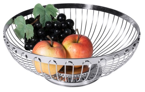 Brot-/ Obstkorb, rund aus Edelstahl, hochglänzend, extra schwere Qualität Durchmesser: 24,5 cm, Höhe: 10 cm