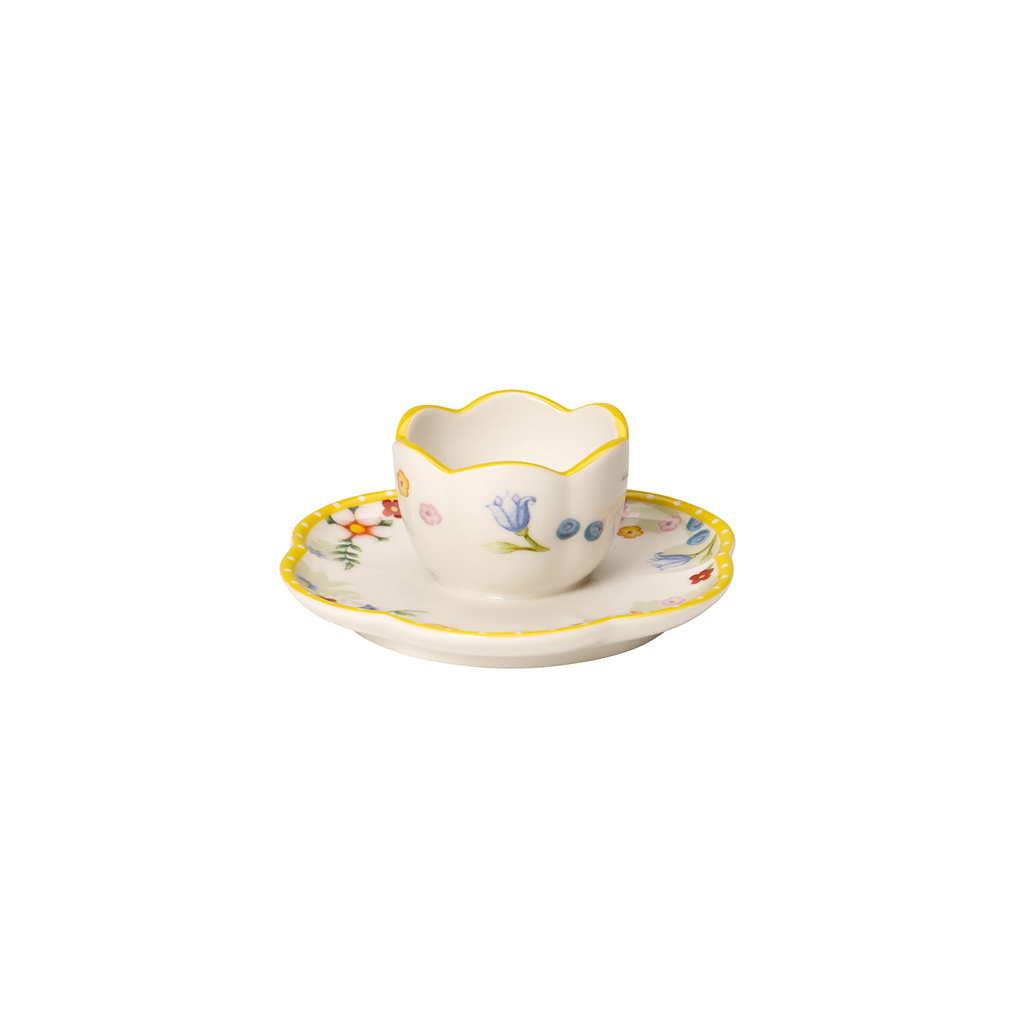 Villeroy und Boch Eierbecher mit Unterteller - Maße: 10,2 x 10,2 x 4,3 cm / Ser.: Spring Awakening