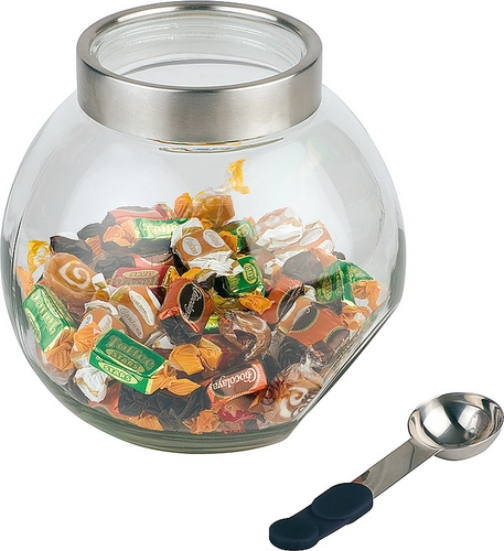 Vorratsglas mit Deckel Ø 20 cm, H: 18 cm, 3 Liter Glas, Edelstahl, Silikon mit Schraubdeckel mit Löffel mit magnetischem