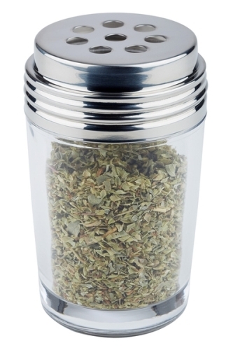 Multistreuer / Gewürzstreuer Ø 6,5 cm, H: 12 cm Glas, 200 ml Deckel aus 18/8 Edelstahl mit Schraubverschluss mit 8 Löchern
