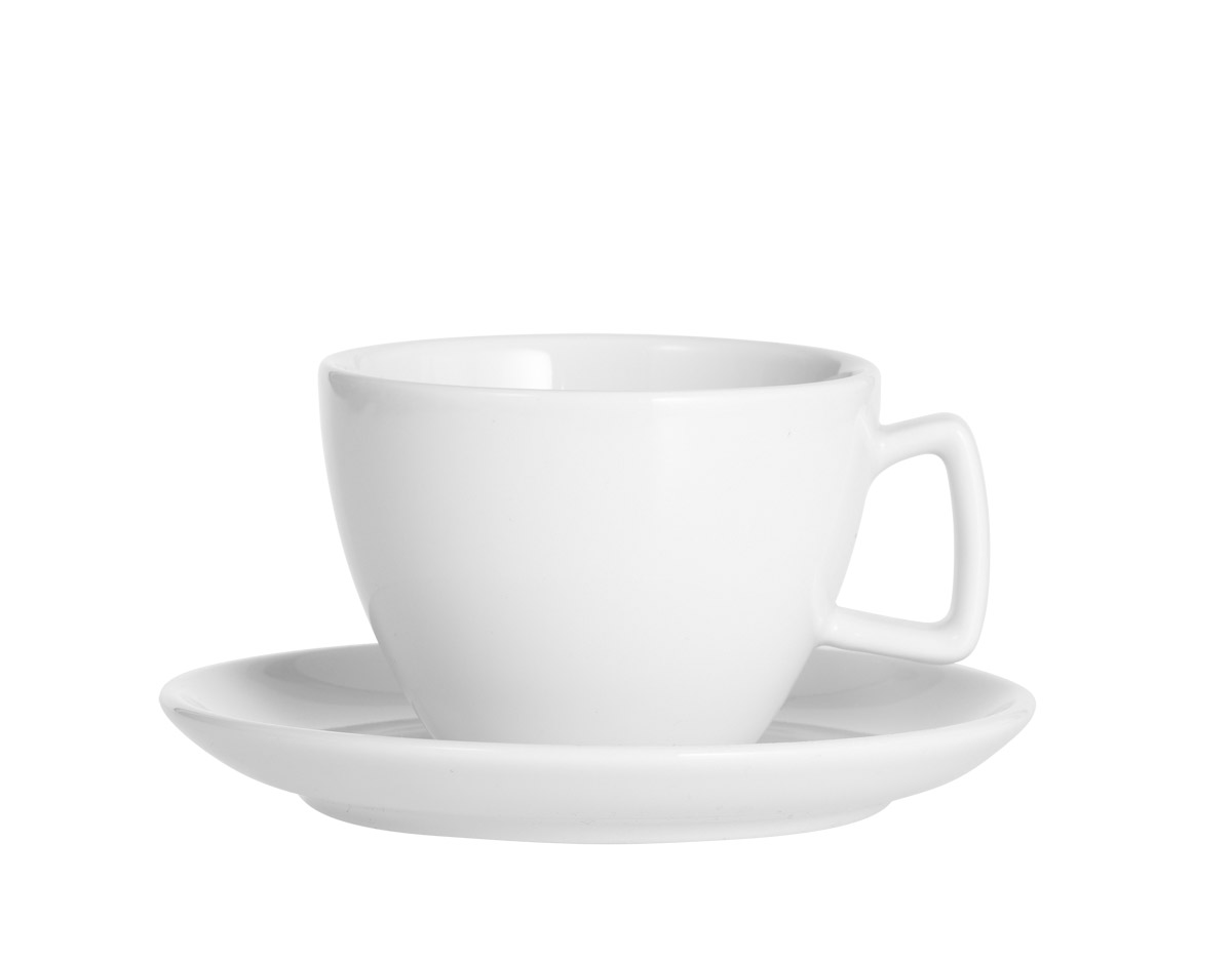 Kaffee-/Cappuccino-Tasse, Inhalt: 0,20 ltr., mit Untertasse, Form CREMA, UNI WEISS, Henkelform eckig, Höhe: 7,0 cm