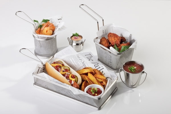 Servier-Frittierkorb Ø 8 cm, H: 7,5 cm, Griff 9,5cm Edelstahl -SNACKHOLDER- spülmaschinengeeignet