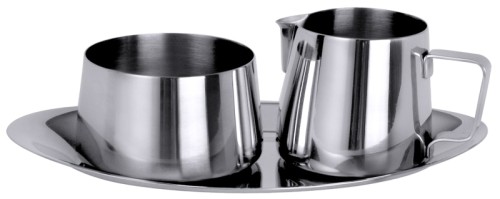 Zucker-Sahne-Set aus Edelstahl 18/10, hochglänzend, schwere Qualität, Inhalt je 0,15 l Länge: 20 cm, Breite: 12 cm [3-teilig: