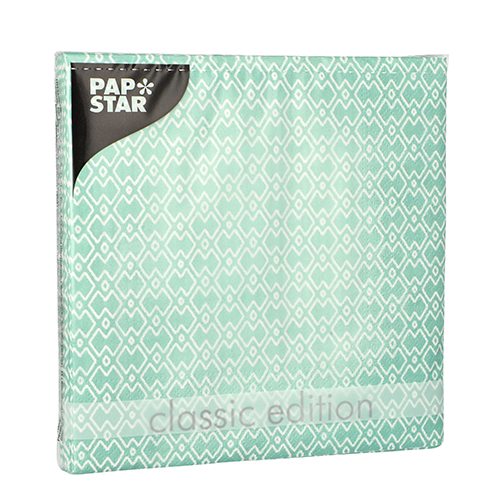 20 Servietten, 3-lagig 1/4-Falz 33 cm x 33 cm "Mint Rug" von PAPSTAR