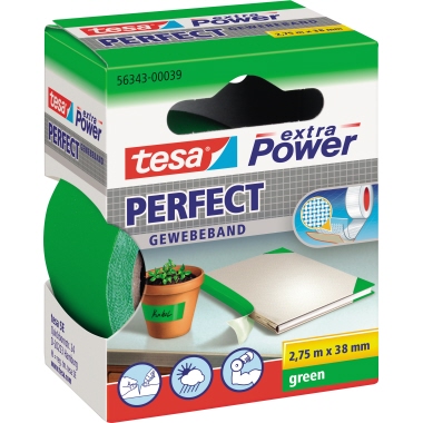 tesa® Gewebeband extra Power® Perfect Innenbereich, Außenbereich 38 mm x 2,75 m (B x L) grün