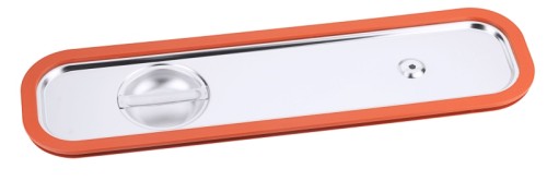 GN-Deckel mit Gummidichtung aus Edelstahl 18/10, seidenmatt poliert, mit Griffmulde und Loch gegen Unterdruck,