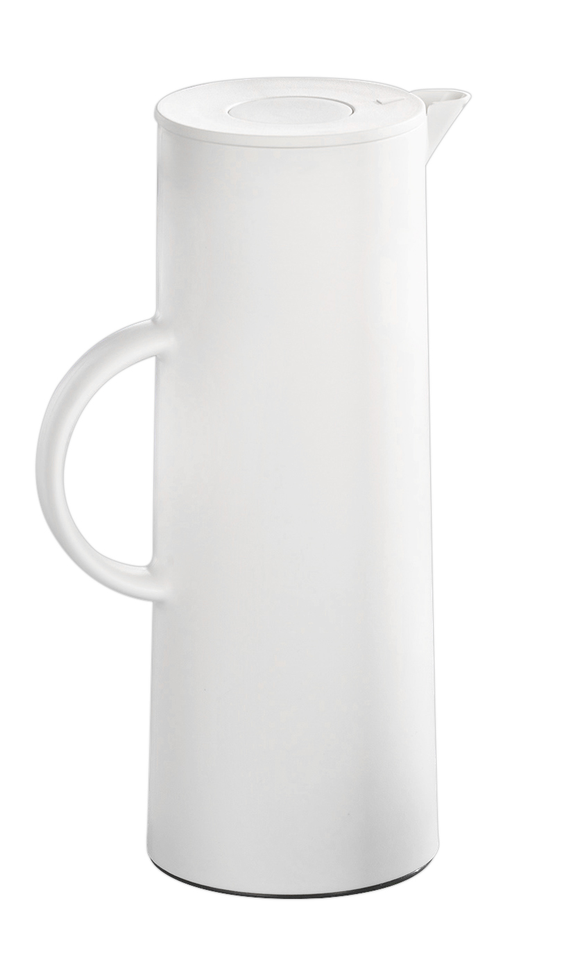 Isolierkanne "MANHATTAN", Inhalt 1 Liter, weiß, mit Glas-Isoliereinsatz, mit praktischer Druck- taste für einfaches Öffnen mit einer Hand,