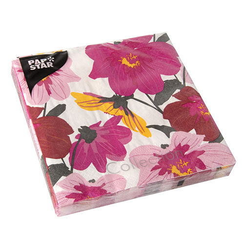 PAPSTAR 20 Servietten, 3-lagig 1/4-Falz 33 cm x 33 cm "Blomster"