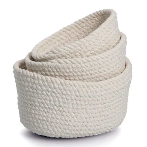 Aufbewahrungskorb-Set, 3-tlg., Baumwolle, weiß. Länge: 250 mm. Breite: 170 mm. Höhe: 130 mm