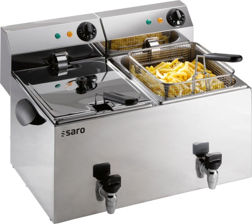 SARO Fritteuse Modell PROFRI 88 V Made in Europe - Material: Edelstahl - Abgerundetes, herausnehmbares Becken mit Kältezone - Mit