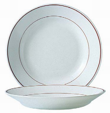 Suppenteller Ø: 22,5 cm, aus Hartglas ARCOROC - Restaurant Bordeaux mit 2 Streifen.