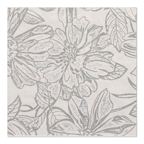 30 Servietten, 3-lagig 1/4-Falz 33 cm x 33 cm "Grey Flowery" von PAPSTAR