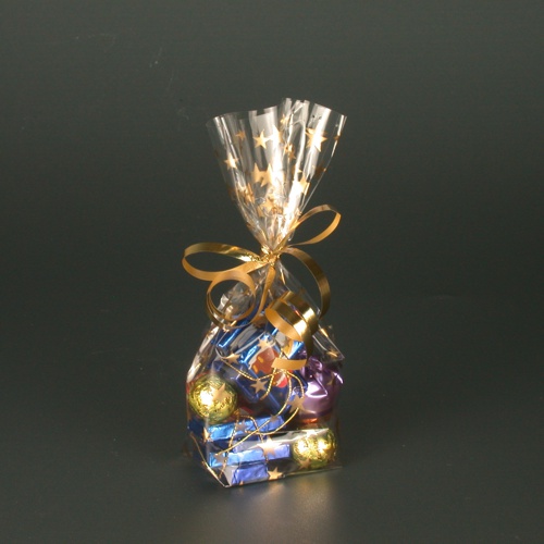 10 Bodenbeutel, PP 16 cm x 9,5 cm x 4 cm transparent "Sterne, gold" von Starpak