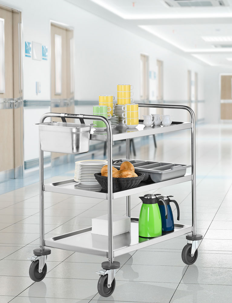 Transportwagen RATIONAL von Blanco / B.PRO, Modell SW 8 x 5-3, mit 3 Böden, Edelstahl, Böden fest verschweisst