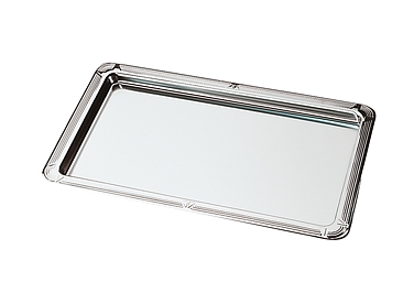 GN 1/2 Tablett -PROFI LINE- 32,5 x 26,5 cm, H: 1,5 cm 18/10 Edelstahl hochglanzpoliert mit Dekor-Rand Materialdicke 0,8 mm