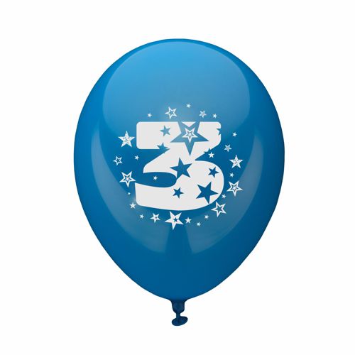 6 Zahlenluftballons Ø 25 cm farbig sortiert "3" von PAPSTAR