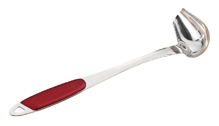 Saucenlöffel TOLEDO, bordeaux-rot, Edelstahl 18/0, 2,5 mm dick, hochglanzpoliert, mit Kunststoff-Griffschalen, auf Hängekarte