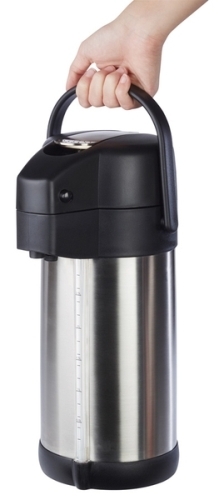 Pump-Isolierkanne -PREMIUM- Ø 15 cm, H: 37 cm, 3 Liter 18/8 Edelstahl, Polypropylen mattiert, doppelwandig Tragegriff,