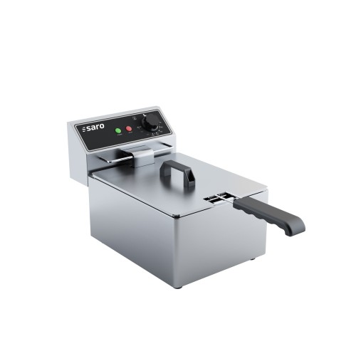 SARO Fritteuse Modell EF 6 - Material: Edelstahl - Abgerundetes, herausnehmbares, Becken mit Kältezone - Stufenlose Temperatureinstellung -